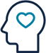 Clinical behavioral services icon showing a head with a heart on the brain