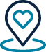 An icon showing a location pin with a heart inside