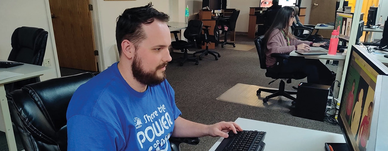 A man working at a computer