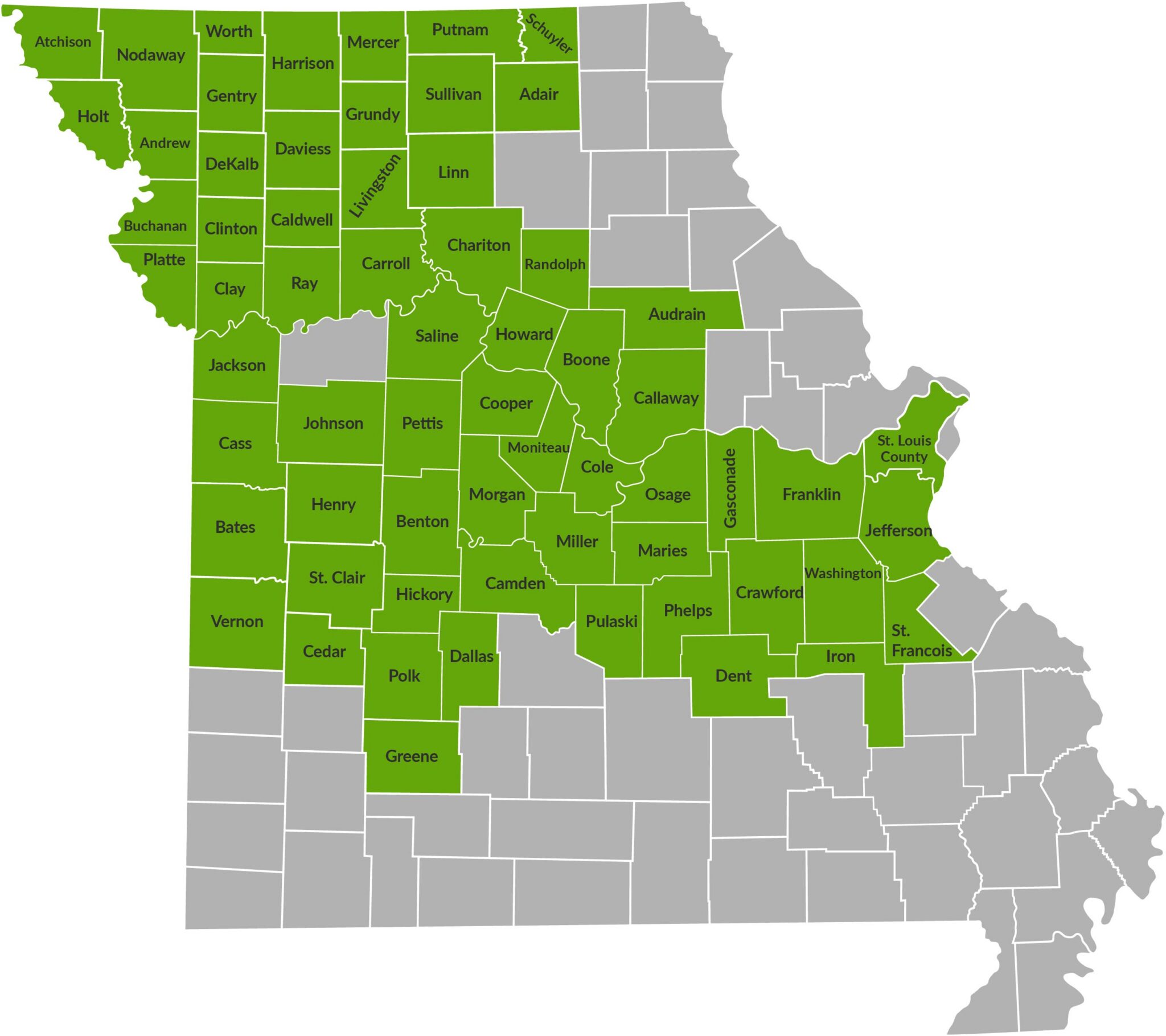 Center for Human Services Map of Counties Served