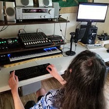 James using a digital keyboard